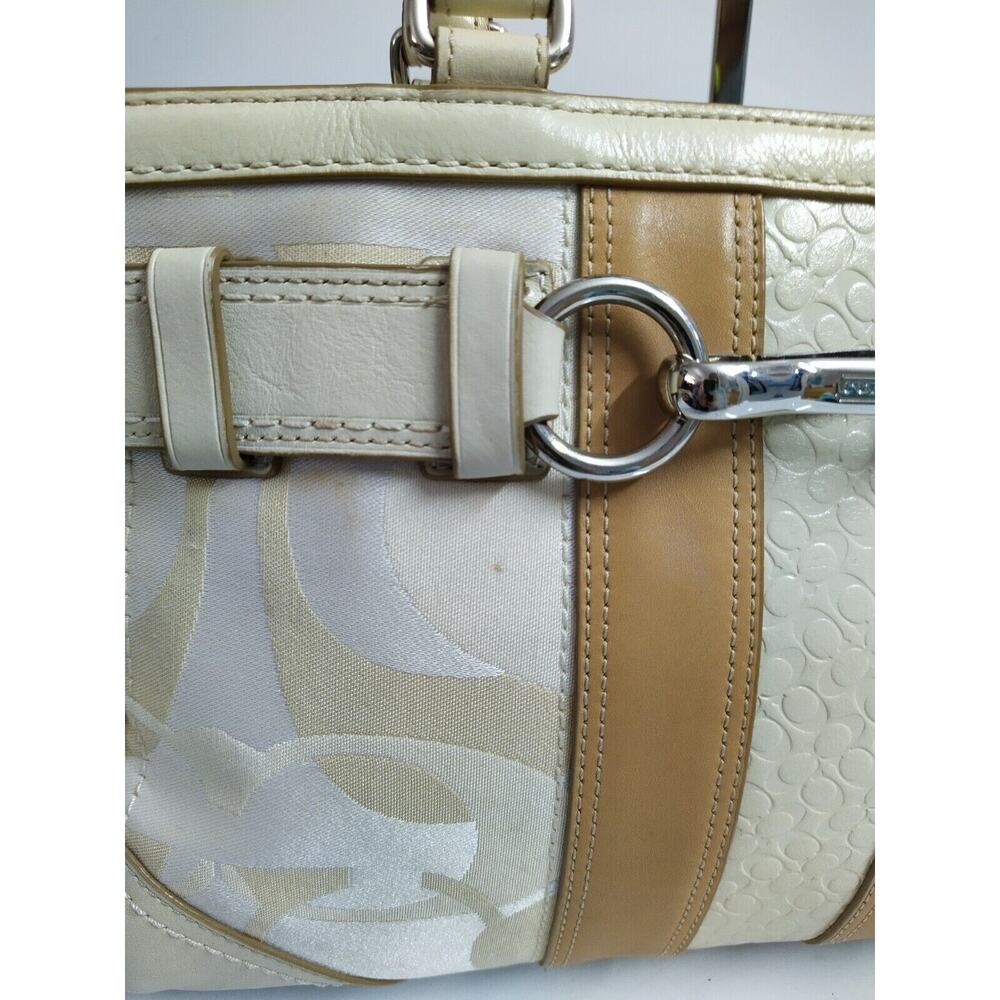 Coach Hampton Signature Cream White Canvas Stripe Zipper Satchel Shoulder Bag - Picture 4 of 12